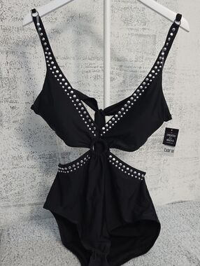 Bar III Black One-Piece Swimsuit with Silver Stud Detail